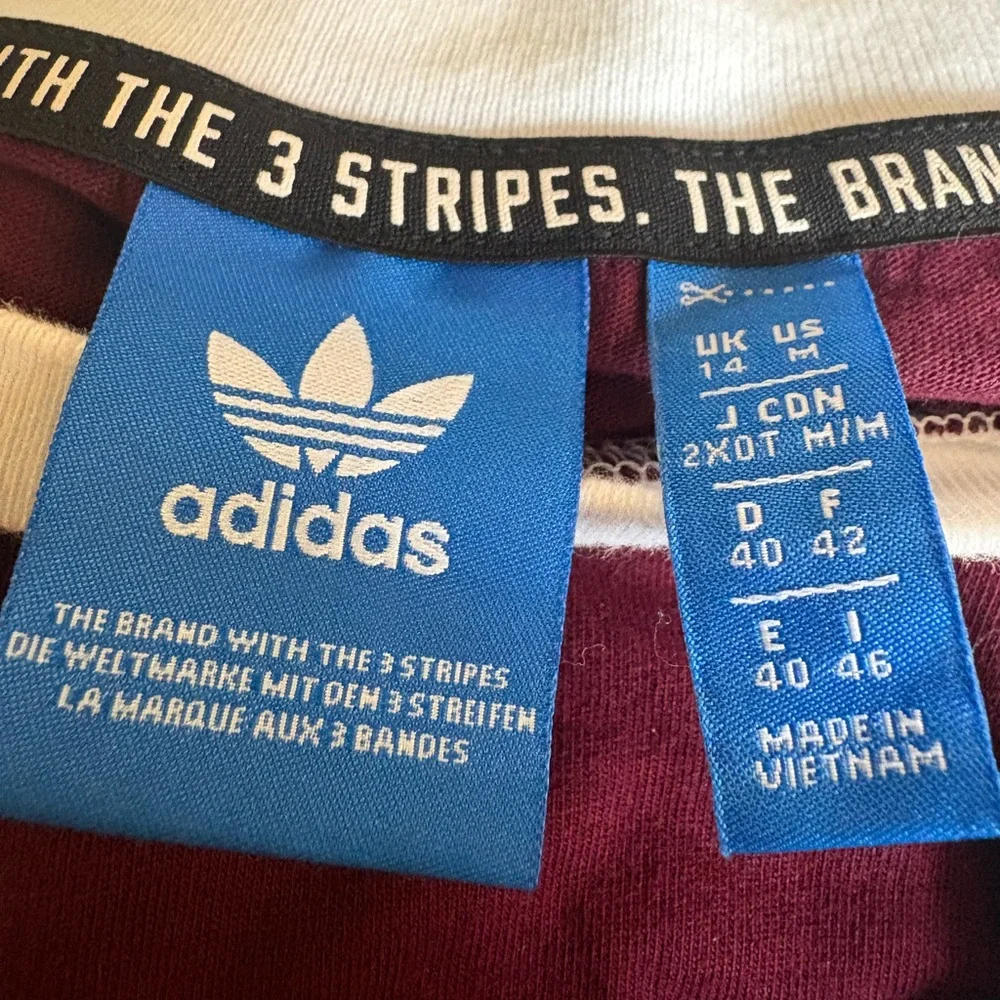 NWOT: Adidas Men's Burgundy Cotton T-Shirt with White Stripes Size Medium